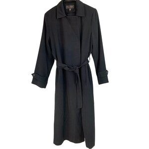 VTG Gallery Petite 10P Black Trench Coat With Removable Liner RV10311 EUC